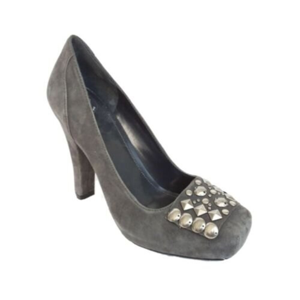 BCBG Galena Suede Square-toe Embellished Heels Gray 7.5